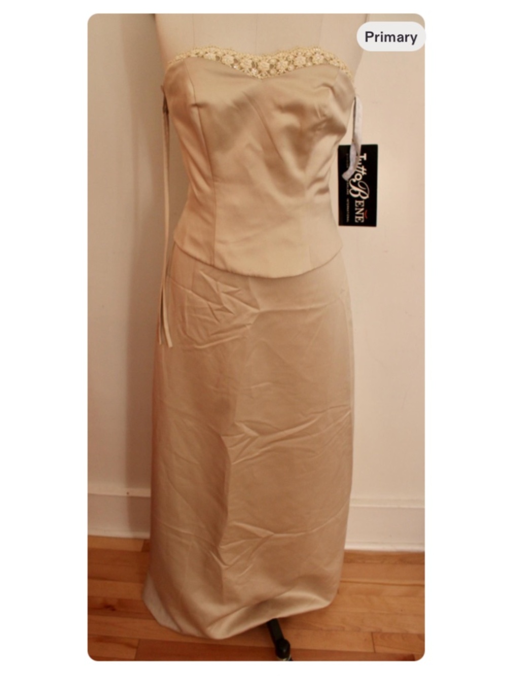 1990's Beige Satin Tutto Bene Two Piece Prom Dress
